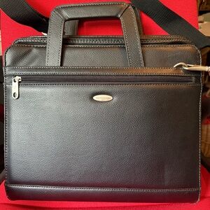 Samsonite 1910 Black Leather Messenger Bag‎ Briefcase Laptop Case Shoulder Bag
